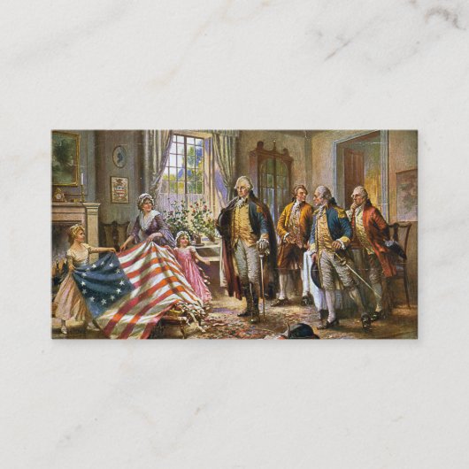 Betsy Ross zeigt George Washington American Flag Visitenkarte (Vorderseite)
