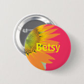 Betsy Sunflower Pink und Yellow Bright Name Abzeic Button (Vorne & Hinten)