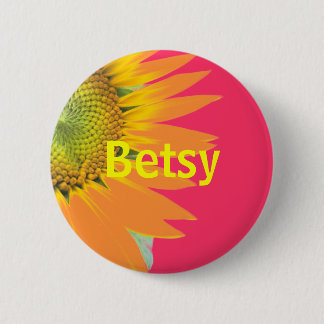 Betsy Sunflower Pink und Yellow Bright Name Abzeic Button