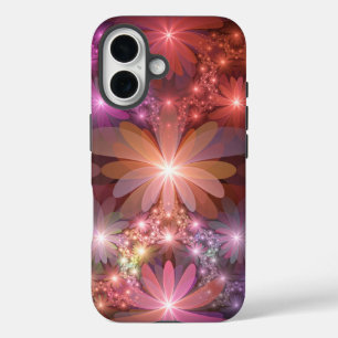 Bett aus Blumen Bunt Glänzende Abstrakte Fraktal-K iPhone 16 Hülle