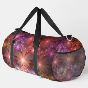 Bett aus Blumen Bunt Glänzende Abstrakte Fraktal K Duffle Bag