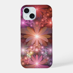 Bett aus Blumen Bunt Glänzende Abstrakte Fraktal K iPhone 15 Hülle