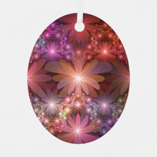 Bett aus Blumen Bunt Glänzende Abstrakte Fraktal-K Ornament Aus Metall