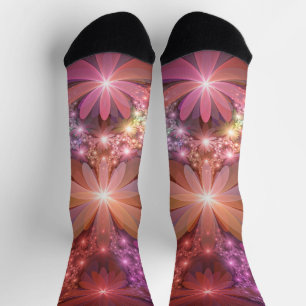 Bett aus Blumen Bunte Glänzende Abstrakte Fraktal  Socken