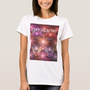 Bett aus Blumen Bunte Glänzende Abstrakte Fraktal T-Shirt