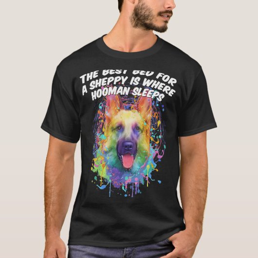 Bett für Sheppy, wo Hooman schläft deutsche Schaff T-Shirt (Vorderseite)