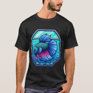 Betta Cartoon-Illustrationsstil Betta Aquarium Gra T-Shirt