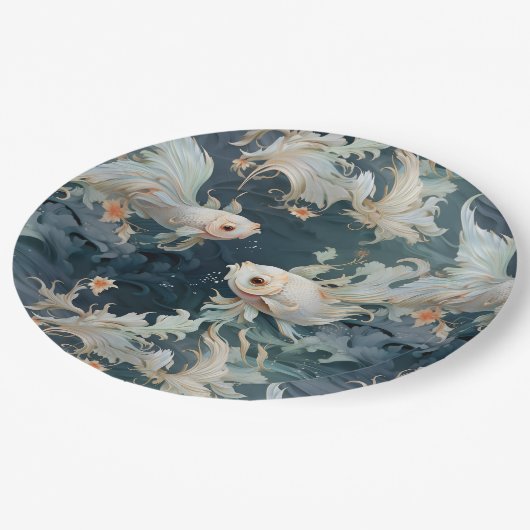 Betta Fish Blue White Pappteller (Schrägansicht)