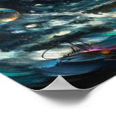 Betta Fish Dance im Tiefen Blauen Ozean Blasen Poster (Ecke)