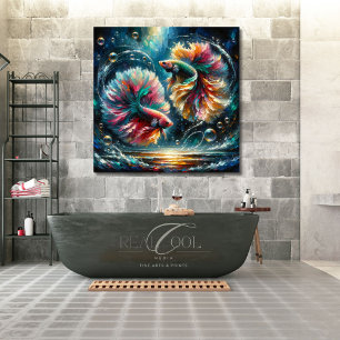 Betta Fish Dance im Tiefen Blauen Ozean Blasen Poster
