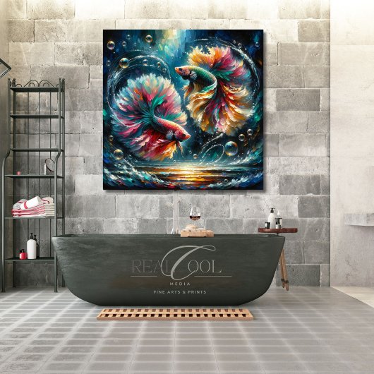 Betta Fish Dance im Tiefen Blauen Ozean Blasen Poster