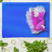 Betta Fish Duo, schwarz & aquamarin, weiß und rosa Geschirrtuch (Gefaltet)