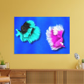 Betta Fish Duo, schwarz & aquamarin, weiß und rosa Leinwanddruck (Insitu (Wohnzimmer))