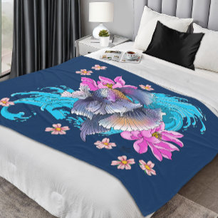 Betta Siamesischer Kampffisch Lotus Wellen Blau Fleecedecke