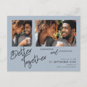 Better Together 2 Foto Dusty Blue Save the Date Ankündigungspostkarte (Vorderseite)