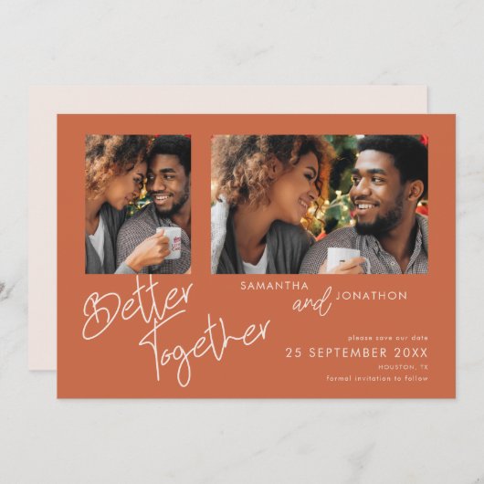 Better Together 2 Foto Terracotta Save the Date (Vorne/Hinten)