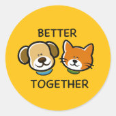 Better together – Cute Dog & Cat  Runder Aufkleber (Vorderseite)