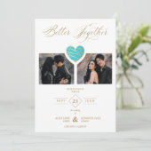 Better Together Quote Aquamarine Heart 2 Photos Save The Date (Stehend Vorderseite)