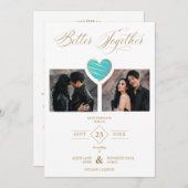 Better Together Quote Aquamarine Heart 2 Photos Save The Date (Vorne/Hinten)
