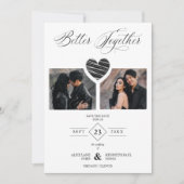 Better Together Quote Black Grey Heart 2 Photos Save The Date (Vorderseite)