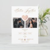 Better Together Quote Pink Golden Heart 2 Photos Save The Date (Stehend Vorderseite)