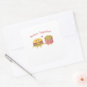 Better Together Valentine Cute Kawaii Burger Fries Quadratischer Aufkleber (Umschlag)