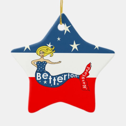 Betterton Meerjungfrau rot, Weiß u. Sterne Keramikornament (Vorne)