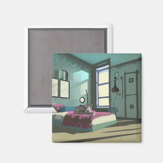 Bettkatze Magnet (Vorderseite/Rückseite)