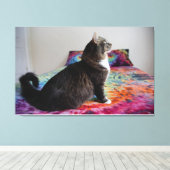 Bettkatze Stretched Canvas Print Leinwanddruck (Insitu (Holzboden))