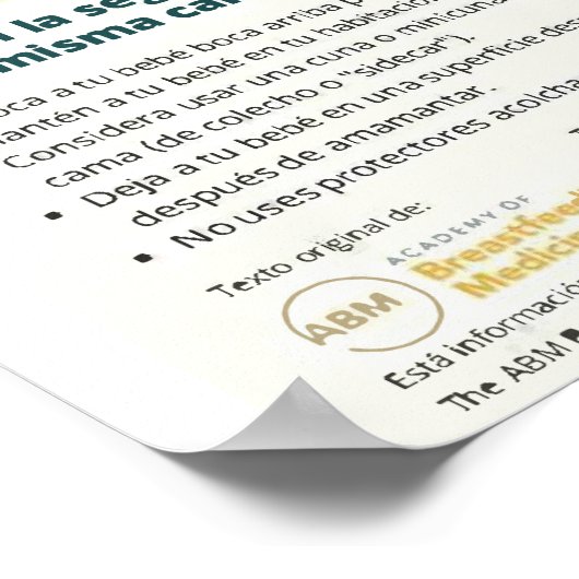 Bettüberwurf und Stillen (Spanisch) Poster (Ecke)