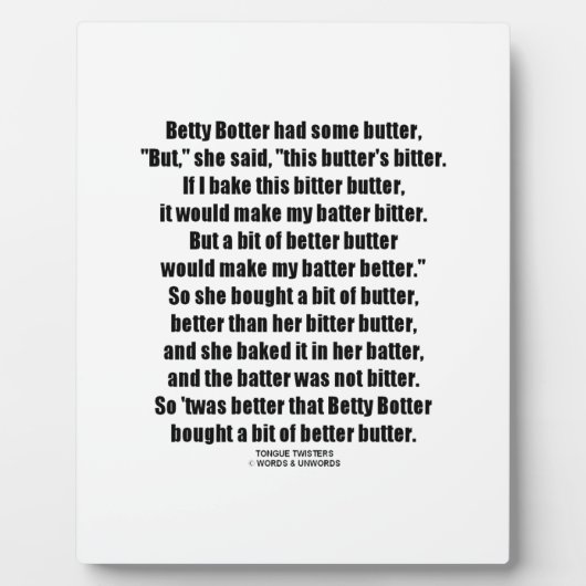 Betty Botter Better Butter (Tongue Twister) Fotoplatte (Vorderseite)