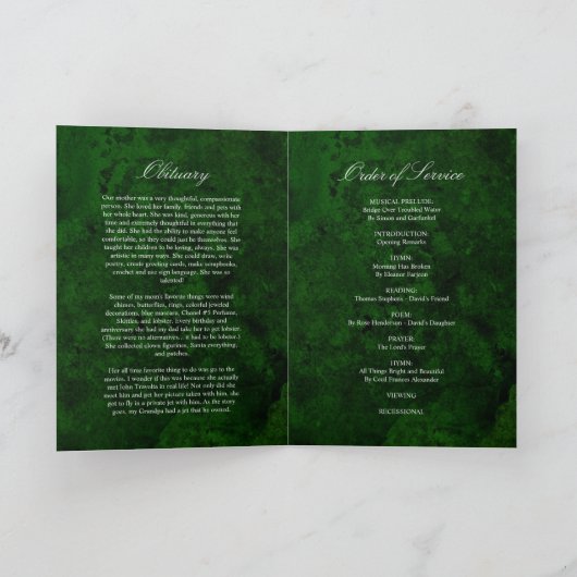 Beuneral Emerald Greenery |Memorial-Programm Programm (Innenseite)