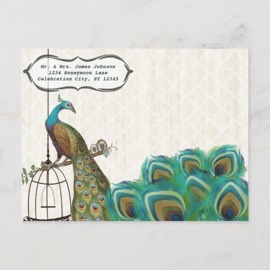 Beunruhigende Pfauengeburt Save the Date Ankündigungspostkarte (Rückseite)