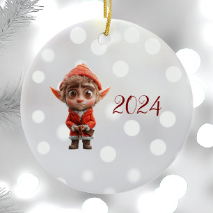 Beunruhigende Weihnachtself-Keramik Ornament