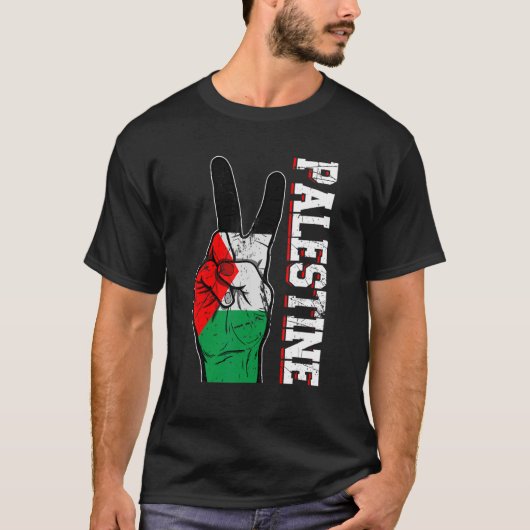 Beunruhigender Sieg Zwei Fingers Palästina-Flag-Se T-Shirt (Vorderseite)