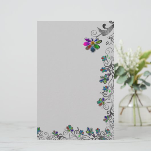 Beunruhigte Blumengrenze Briefpapier (Stehend Vorderseite)