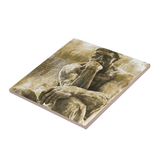 Beunruhigte Bronzestatue Auguste Rodin der Denker Fliese (Seite)