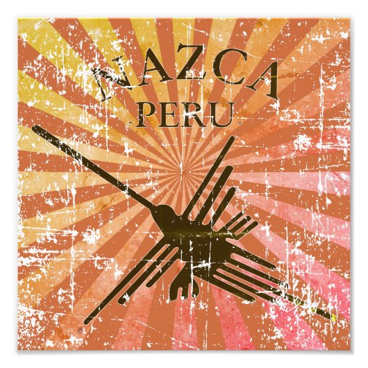 Beunruhigte Nazca Peru Hummingbird Retro Sunset Fotodruck (Vorne)