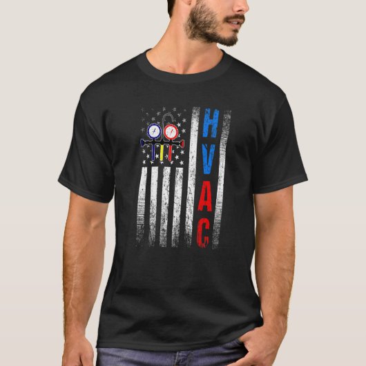 Beunruhigte USA HVAC Tech American Flag HVAC T-Shirt (Vorderseite)