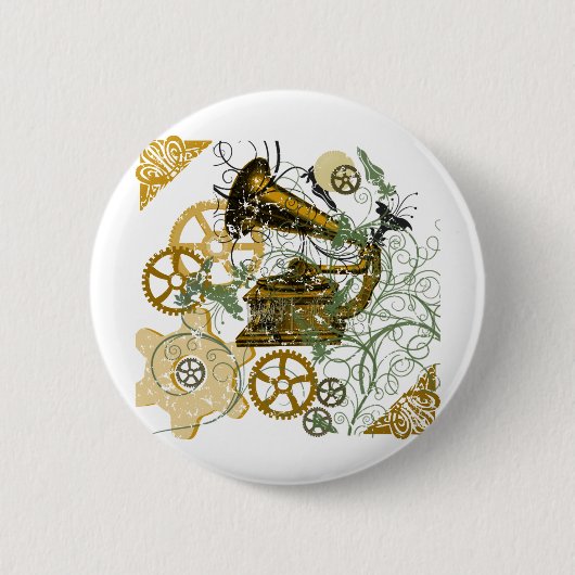 Beunruhigter Blick Steampunk Entwurf Button (Vorderseite)