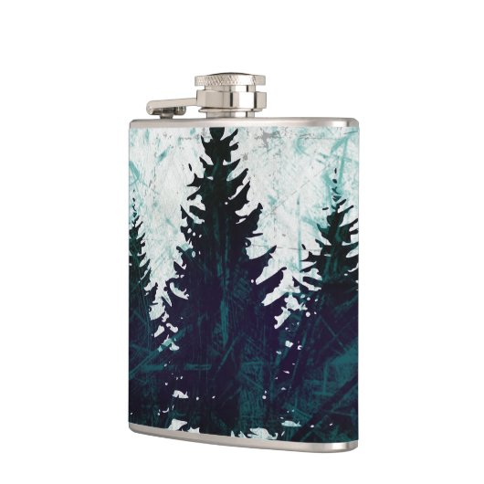 Beunruhigter rustikaler immergrüner Kiefer-Wald Flachmann (Links)