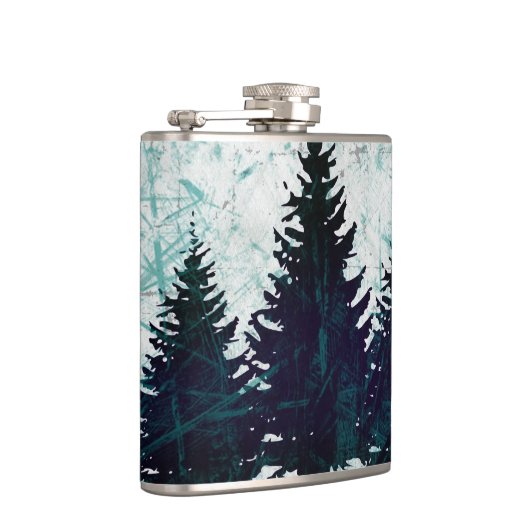 Beunruhigter rustikaler immergrüner Kiefer-Wald Flachmann (Rechts)