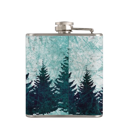 Beunruhigter rustikaler immergrüner Kiefer-Wald Flachmann (Rückseite)