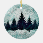 Beunruhigter rustikaler immergrüner Kiefer-Wald Keramik Ornament (Hinten)