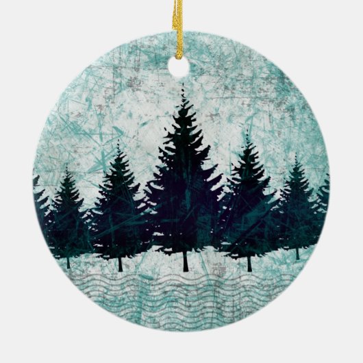 Beunruhigter rustikaler immergrüner Kiefer-Wald Keramik Ornament (Hinten)