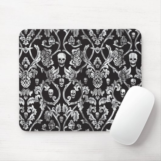 Beunruhigter Schädelschwarzweiss-damast Mousepad (Mit Mouse)