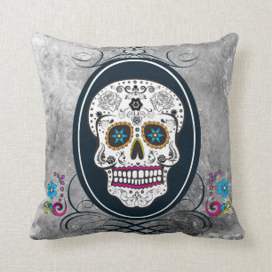 Beunruhigter Zuckerschädel in einem Rahmen-Kissen Kissen
