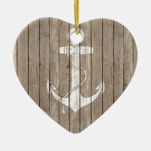 Beunruhigtes Holz mit Anker Keramik Ornament (Vorne)