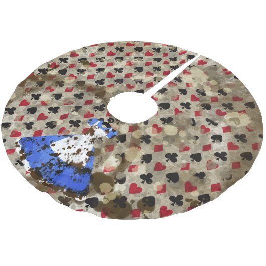 Beunruhigtes Märchenland-Alice-Muster Polyester Weihnachtsbaumdecke (Schrägansicht)