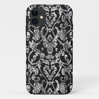 Beunruhigtes Schädeldamastschwarzweiss-muster iPhone 11 Hülle